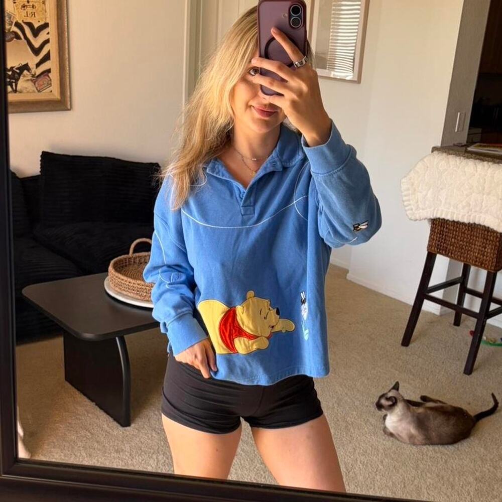 Disney winnie the pooh blue blue button up top long sleeve